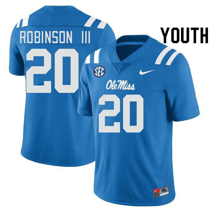 Youth #20 Anthony Robinson III Ole Miss Rebels College Football Jerseys Stitched-Power Blue